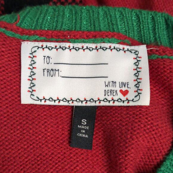 Derek Heart Seasons Meetings Ugly Christmas Sweater Buffalo Check Festive S - Picture 7 of 9